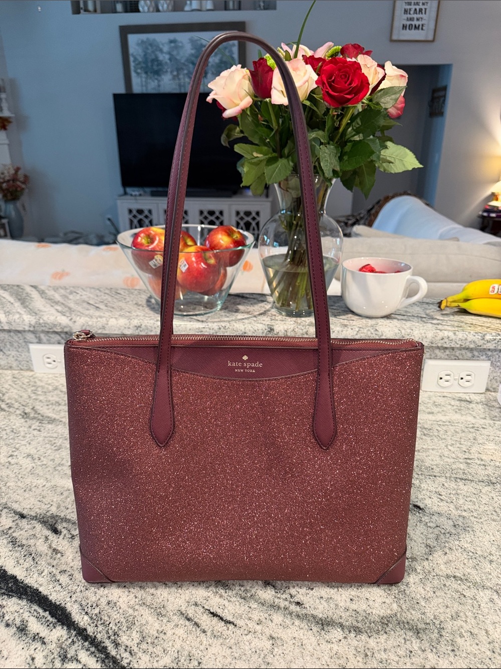 Kate Spade glitter tote in burgundy sparkle